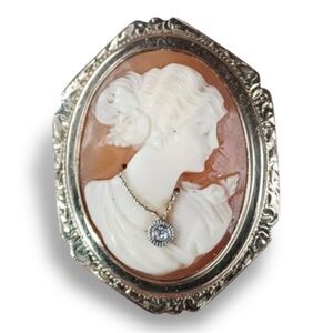 Antique Edwardian Art Deco Habillé—Early Safety Clasp Cameo Pin 1915–1930